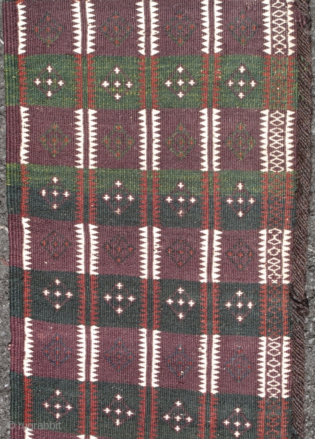 Baluch Flatwoven Trapping, southwestern Pakistan, early 20th century.
A minority of Baluch weavings can actually be attributed to Balochistan proper. This long trapping woven finely with floating weft technique is expertly dyed with  ...