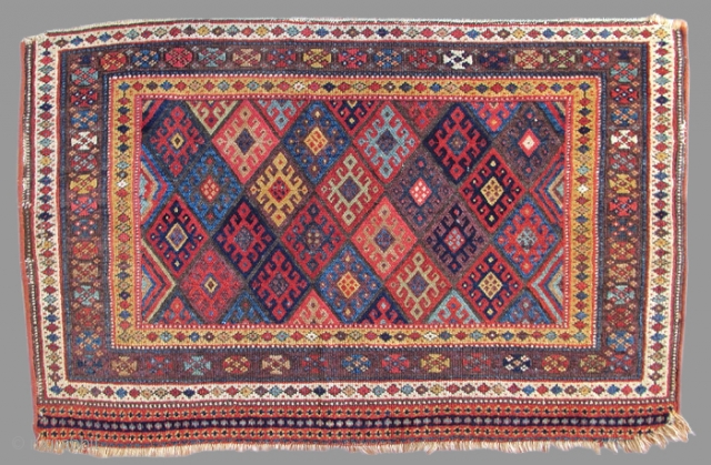 Jaf bags are some of the most iconic Kurdish weavings from Northwest Persia. This piece, woven as one of a pair of bagfaces for a set of saddlebags, is interestingly more elongated  ...