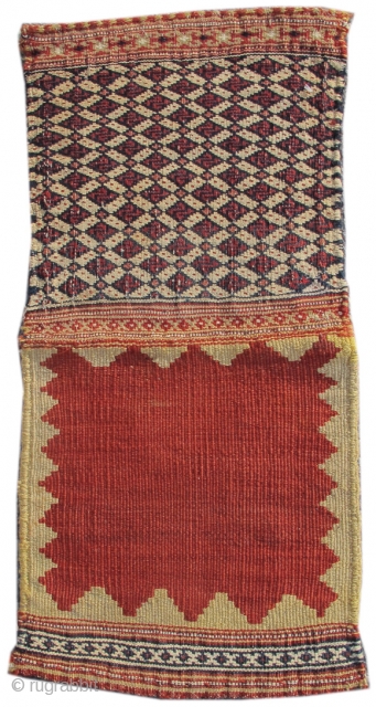 Qashqai mixed technique flatwoven chanteh, excellent condition 1'0"x 1'0" (not including back)  Inv#17792
                   
