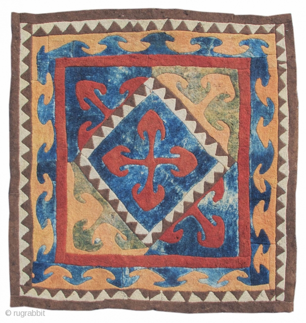 Kyrgyz Felt Fragment 
19th C (2nd half)
Central Asia 

5'6"x5'5"

INV#10303

Felt working has a special place among the domestic arts of the nomads of Eurasia. Produced more easily than woven textiles and with incredible  ...