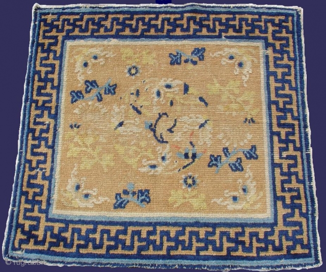 Chinese Ning Hsia Square Mat with butterflies in the medallion and butterfly cornerpieces. First half of the 19th century. 2'5"x2'6"
Inv. #11567 
           