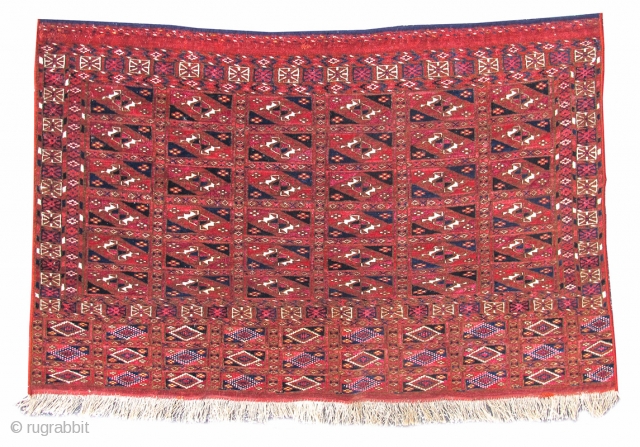 Tekke Turkmen chuval with aina gul design in both field and elem. Finely woven with copious amounts of silk. 2'3"x3'6"             