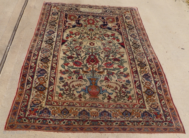 Kerman rug - ~ 1875 with beautiful calligraphy, that begins, "made for ... ", and so on and so forth (I've had multiple interpretations over the years ... some say it's poetic,  ...