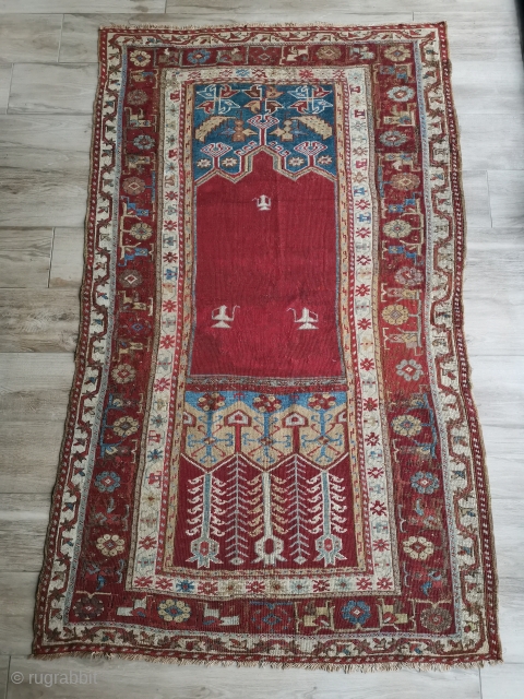 Ladik Prayer rug 199 x 118cm
Quite a lot of old repair but otherwise sound.                   