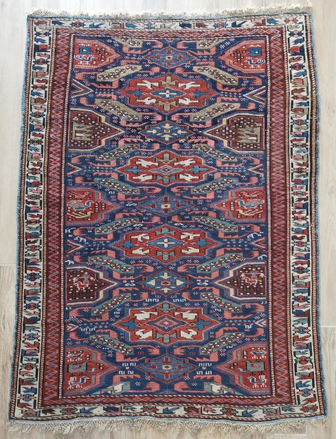 Alpan Kuba rug 136 x 97cm.
A classic example of the type with original ends and sides except for a few areas of later overcasting. The pile is low but generally the condition ...