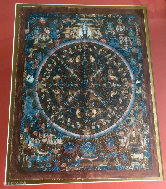 Antique Tibetan Thangka 12" x 16" Mounted & Framed 21" x 25"                     