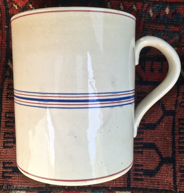 Early 1800's Mocha/Slip Ware Mug. Unusual large size and Minimalist Design.                      