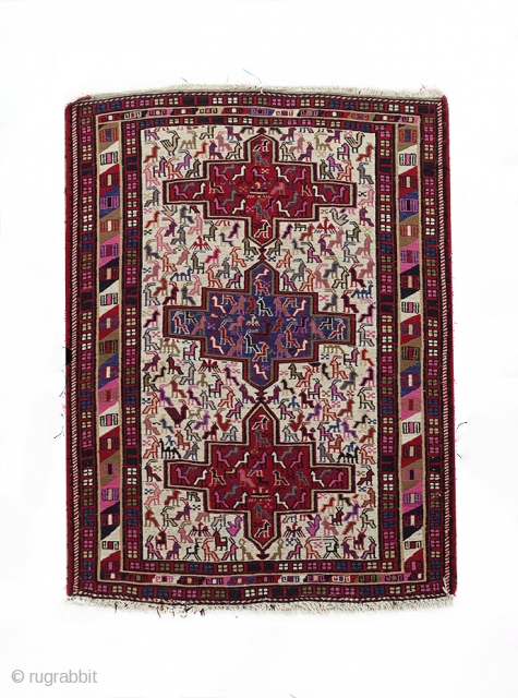 Authentic Verneh 130x100 cm semi-antique rug from the Caucasus. Beautiful colors. Excellent condition.                    
