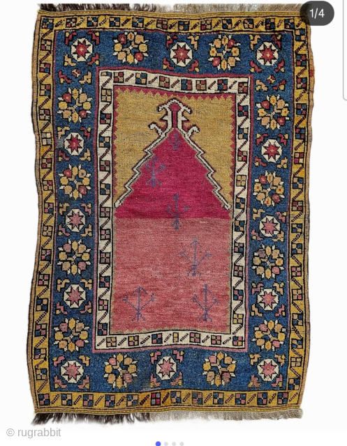 I'm selling this turn-of-the-20th-century piece. (1890-1910) Manastir pile prayer rug 
My description: 
The seemingly Konya-like mihrab — supported also by the colour scheme — appears unusual in this unique artefact. Its strangeness,  ...