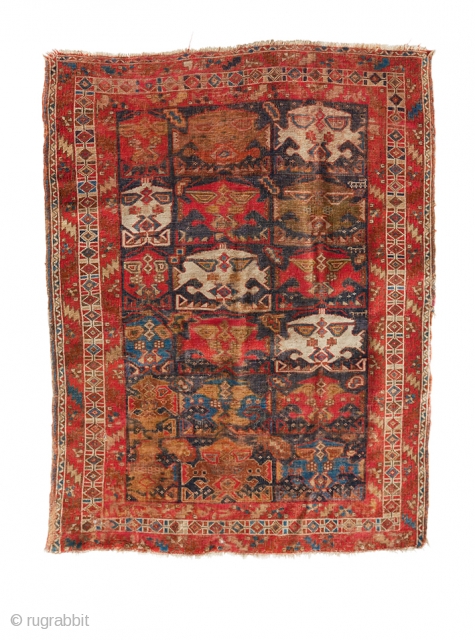 A very old Afshar in tiled-shield design all wool Distressed condition Absolutely stunning colors 165x145 cm approx                