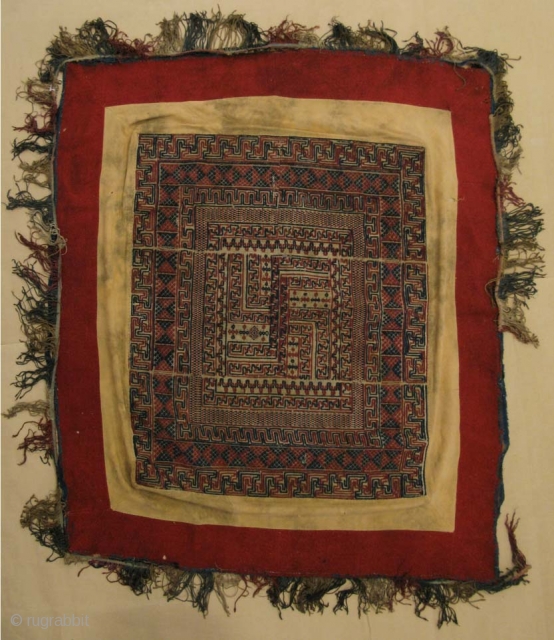 Antique Bhutanese ceiling canopy "Tikhep" worked in brocaded cotton and raw silk in polychrome colors.The central motif is a Buddhist double swastika (yudrung). The central textile is mounted in a frame of  ...