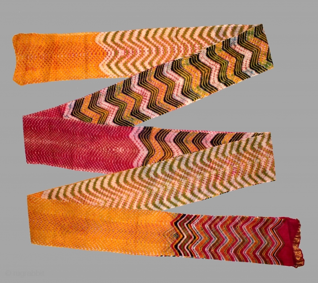 Laheriya Turban Worn During the Monsoon Fine cotton with woven brocade stripes Early 20"Century.Five different Lahariya Design Royals family Rajasthan India.Length 8 miter.(IMG0030).          