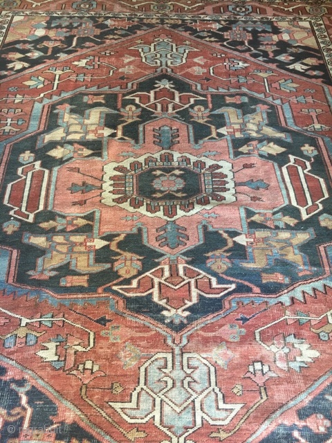 1880's Serapi Heriz: Size - 8x10 - Serapi rugs are some of the most rare and desirable Persian rugs out there and are a distinct Heriz region style. It has bold geometric  ...