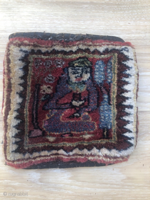 one of the smallest bagface (Tashe) Farahan (Persian),19x19 cm,full pile;about 80-90 years old,it shows a Darwish,back is with a velvet             