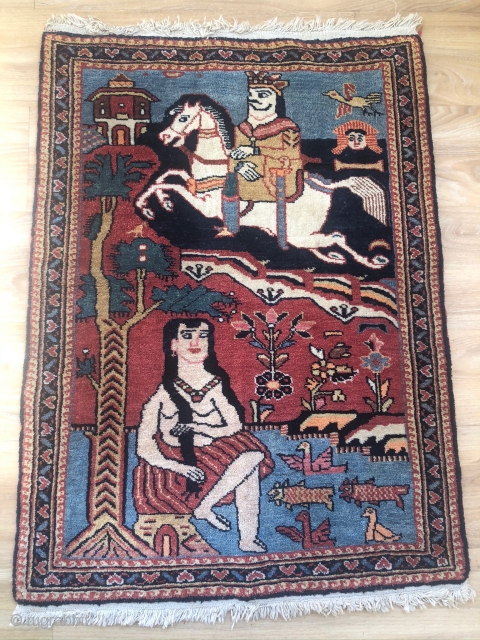 A beautifull Lilian-Persian(around Hamedan),about 80 years old,good comdition,95,5x70 cm,an old persian story:Khosrow and Shirin.see the details.very shiny colors.               