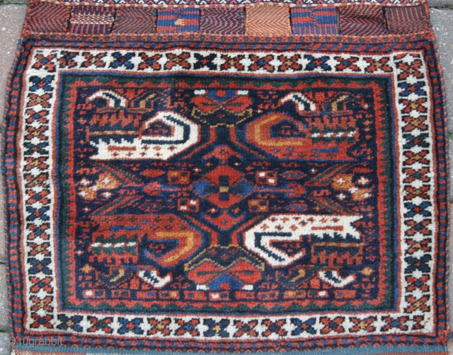 A nice 2'2"x1'10" 19th century Afshar bagface full pile, lustrous wool.                      