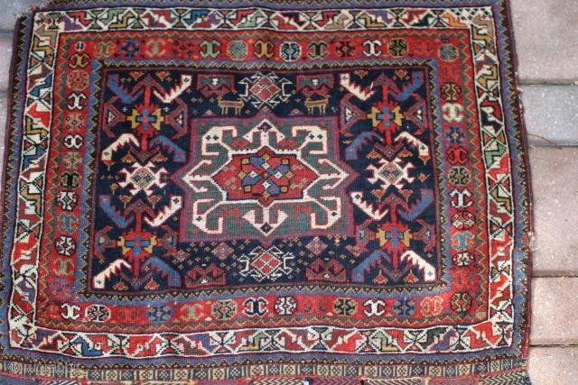 A lovely 19th century Khamseh bagface with very nice colors and good pile. Some losses to two corners.               