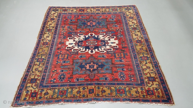 Antique Persian Heriz Karaja (Karajeh) rug,all natural colors and Interesting border. wool on cotton. size 180 x 163 cm              