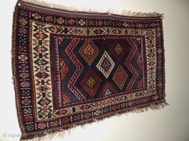  Jaff Koerd Bagface 1900 jh, mooie kleuren, zacht en Glanzend wol, met orginale zijden (Shirazeh). size 74x114 cm              