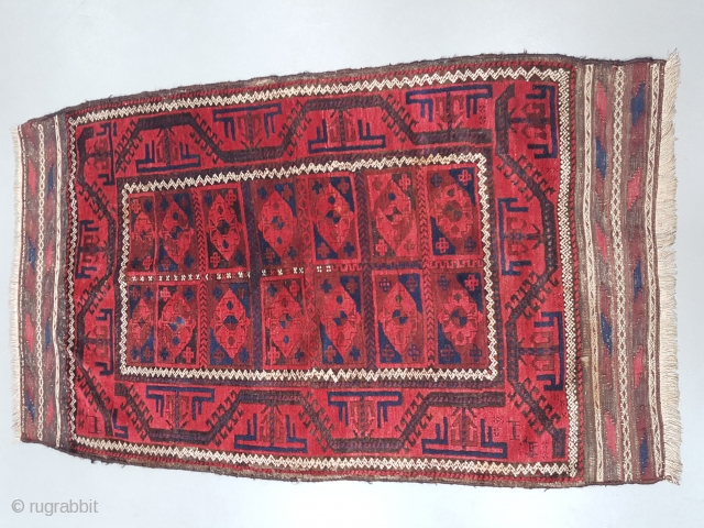 Beluch rug with lovely colors and striking design, original selvedges, kelim on both ends, 19th. Century sizes 170x120 cm              