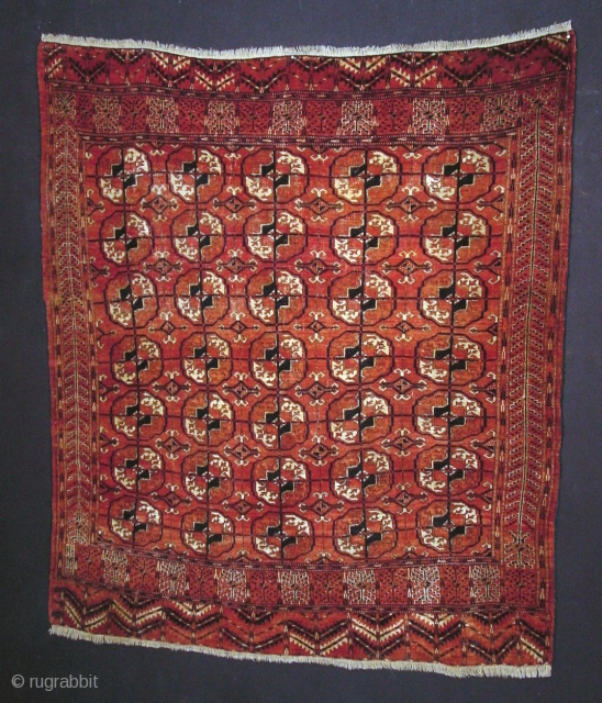 Tekke "dowry" rug. First quarter 20th century. 140x157cm. Shiny wool. At places low pile. Inquiries: info@pleijsierproductions.nl                 