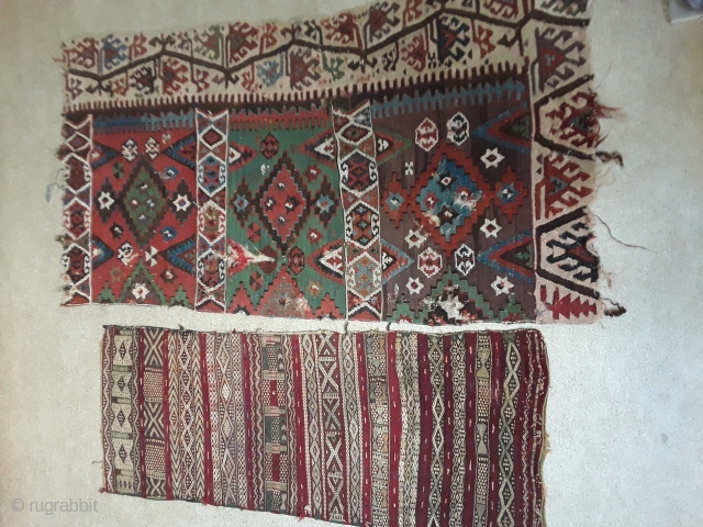 Two antique anatolian textiles. 130/70 and 110/44 cm.                         