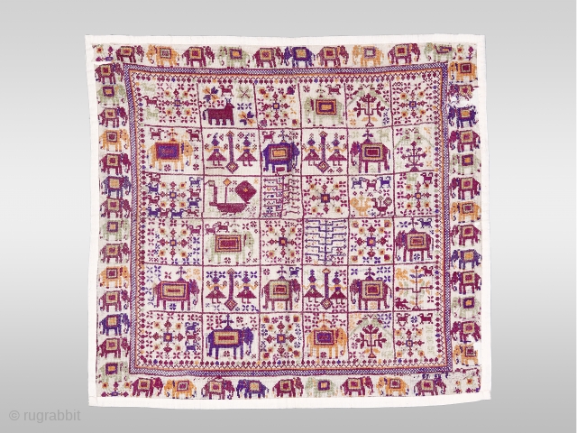 • CROSS STITCH •

Embroidered Chakla from Gujarat on khaddar fabric.
Its a counted weave embroidery done with counting threads and is called cross stitch.
such pieces only comes out this beautifully, when the artisan  ...
