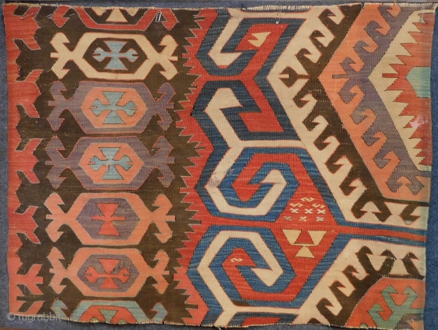 Early 19th C Anatolian Konya fragment Kilim Size.94x70 Cm                        