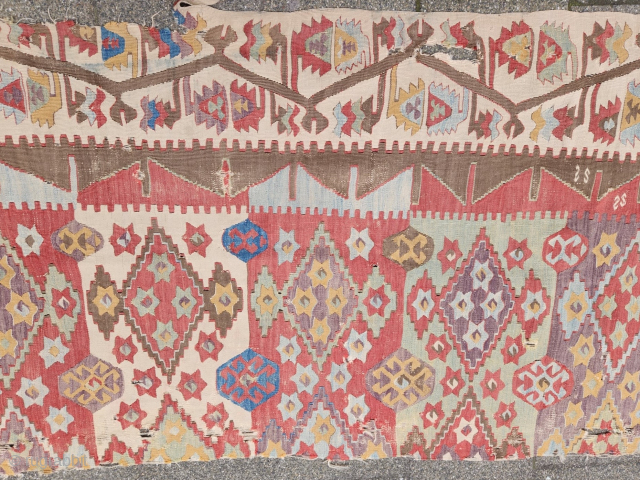 Early 19th Century Central Anatolian Kilim Size 400x93 Cm                        