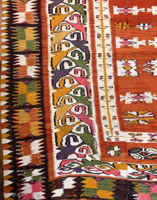 very interesting model l think Serbia or Macedonia 3 part kilim All white cotton and warp cotton Size 280x168 Cm             