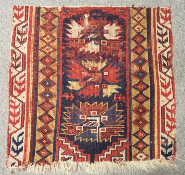 Antique West Anatolian Megri Fragment Rug Size.60X60cm                          