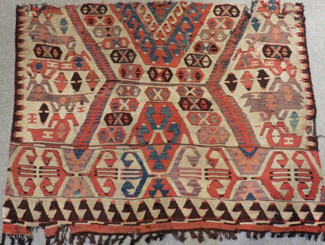 Early 19th Century South Anatolian Mut fragment Kilim Size.142x110 Cm                       