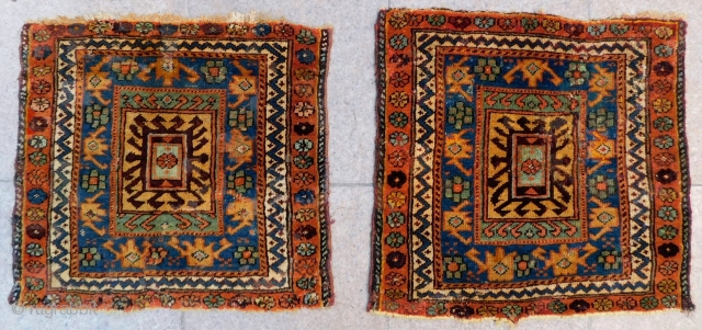 Second 19th Century Persian Saujbulak Bagface Two Pieces Size.63x60 Cm 65x60 Cm                     