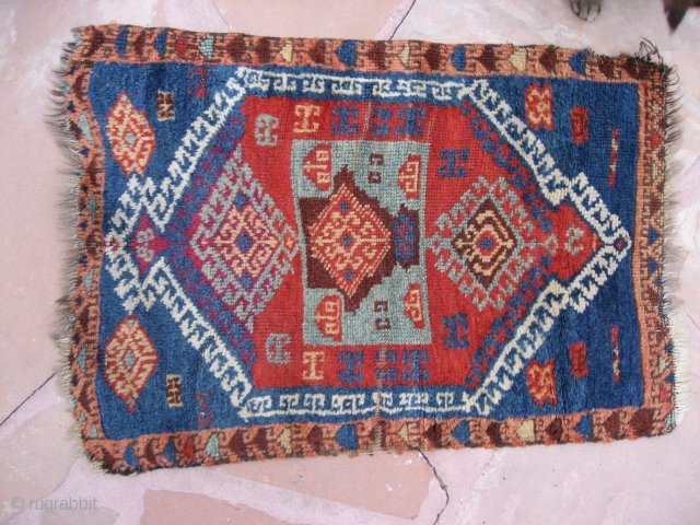 Eastern Anatolian Yastik 1'6" x 2'.  Good colors, probably missing border all around.                   