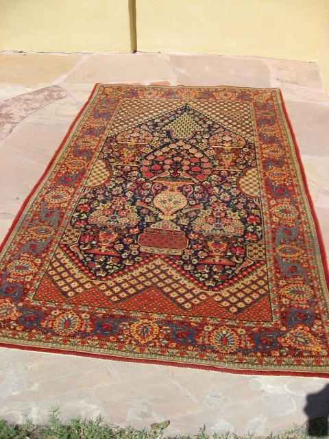 Kashan(?)  Prayer Rug.  Ca 1900.  6'10" x 4'2".
Overall good condition, a little thinner in the center.  Clean.            