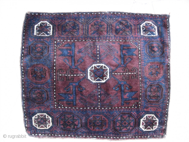 Beluch Bagface. 19th century.  Great  Beluch colors and wool.  Rebound all around, otherwise in good pile with a little wear at one corner.  I can't tell if there  ...