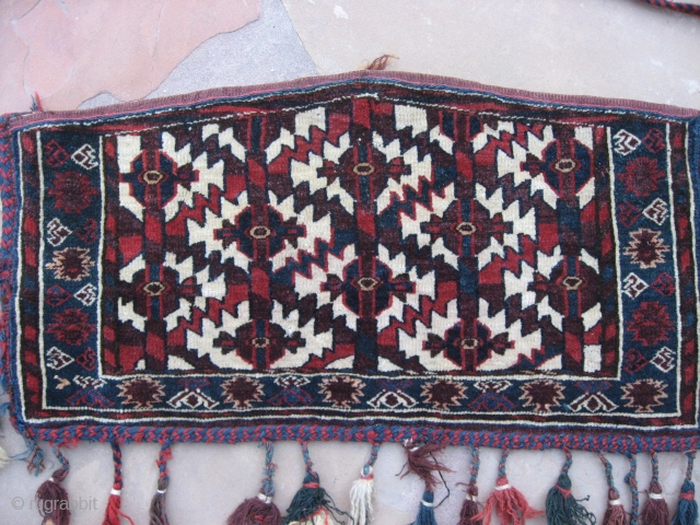 Yomud mini-asmalyk. 2'1" x 1'. Great natural colors, wool, and condition, with wonderful green. 
Late 19th century.                