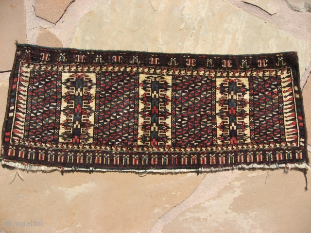 Turkoman mafrash, probably Yomud. Late 19th century 2'8" x 1'1". Good colors and condition.                   