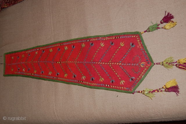 Lakai head dress, size is 65/20 cms, great condition, red felt, with an Ikat back, Rare long Piece               