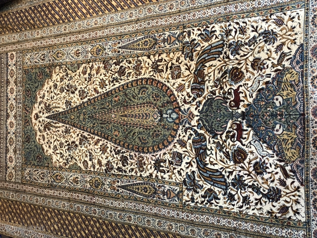 Exceptional Persian Kalamkar, size 270/130 cms , backed with nice old silk fabric                    