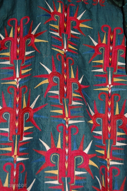 One of the most beautiful examples of Turkmen green chyrpy, beautiful Green colour, 19th century Silk on Silk, just in few places the silk was repared but the piece in great condition,  ...