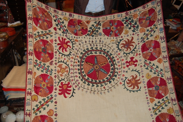 19th Century Susani Jainamaz in great condition, size is 210/150, Lovely colours and very fine embroidery.                 