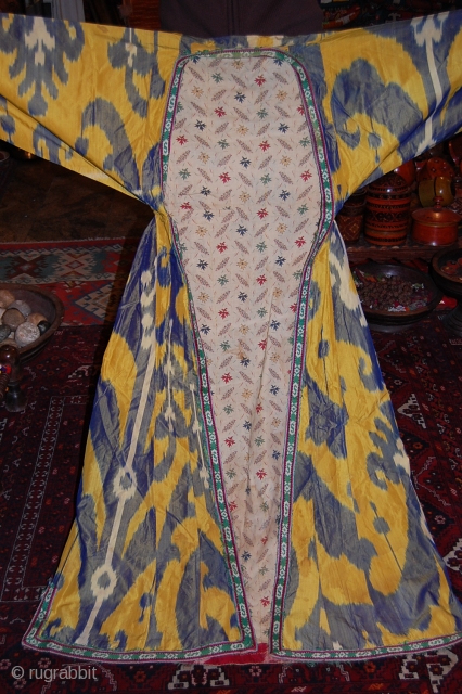 Beautiful 19th Century Uzbek Ikat chapan, great yellow colour.                        