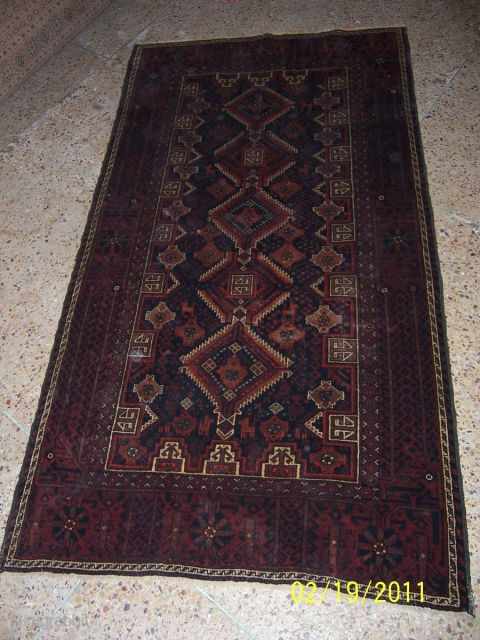 early 20th century Khorossan Baluch rug, size# 2 x 1 mtr, condition# excellent.
                    