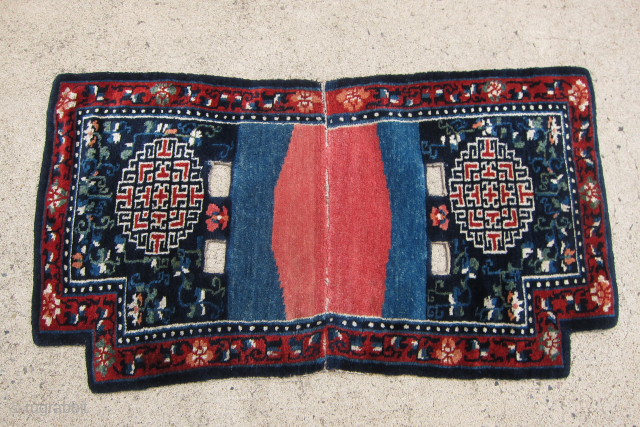 Tibetan Saddle cover, 19th C. 46" x 25" in mint condition with all natural dyes and remarkably soft, shiny wool. Thomas Wild provided a fascinating program on so-called "RKO rugs" for ...