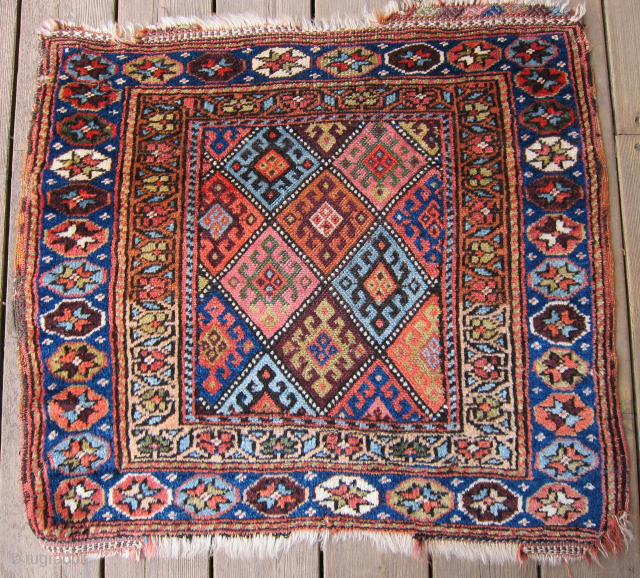Late 19th C. Jaf Kurd bag face, 29" x 32" with a nice range of naturally dyed colors and  excellent condition.  One of a small group of Jaf bags featuring  ...