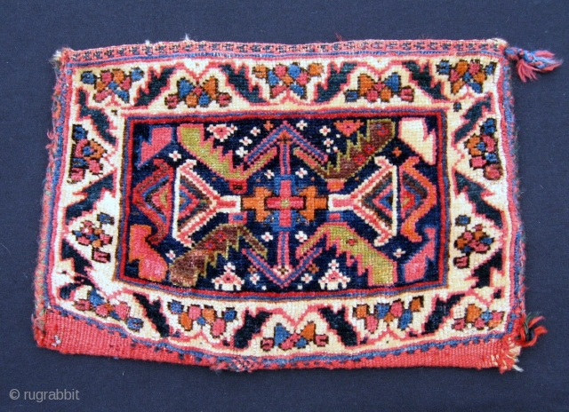 Afshar chanteh, 10" x 15", late 19th/early 20th C.  Excellent range of colors and wool quality.  Small quarter size repair in the lower left-hand corner of the field.  A  ...