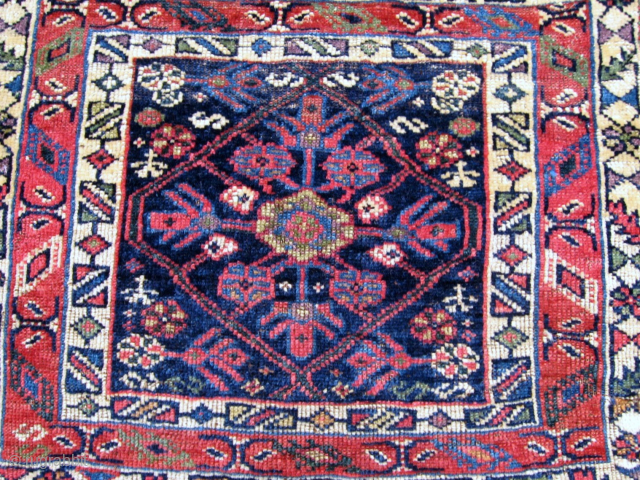 Kurd bag face, Late 19th C., 25" x 25"  I've owned this bag face for almost 20 years as it has a presence not captured in a photo. Although it tends  ...
