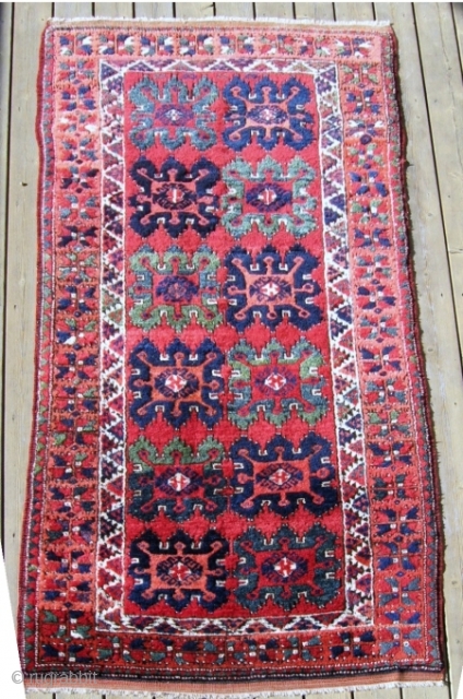 19th C. C. Anatolian Gelveri rug, 4' x 8'5". Richly colored and in perfect condition. (Faded appearance is due to bright light).  See Bruggemann & Bohmer, RUGS of the PEASANTS &  ...