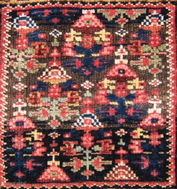 Kurd bag face, 1'7" x 2', The oxidized approximately 2/3 of the field sets the floral design above the ground in a 3 dimensional perspective. The effect is quite intriguing especially as  ...